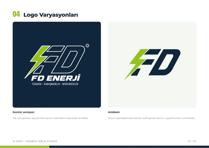 FD Enerji · Logo & Kurumsal Kimlik: Kurumsal kimlik kılavuzu, sayfa 7