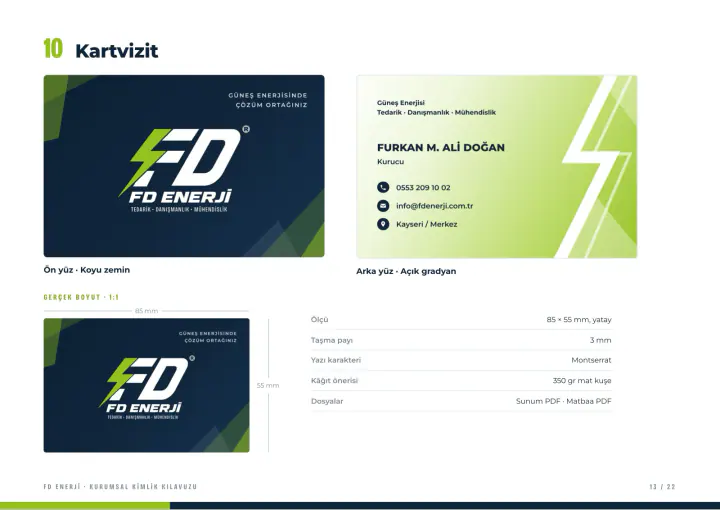 FD Enerji · Logo & Kurumsal Kimlik: Kurumsal kimlik kılavuzu, sayfa 13