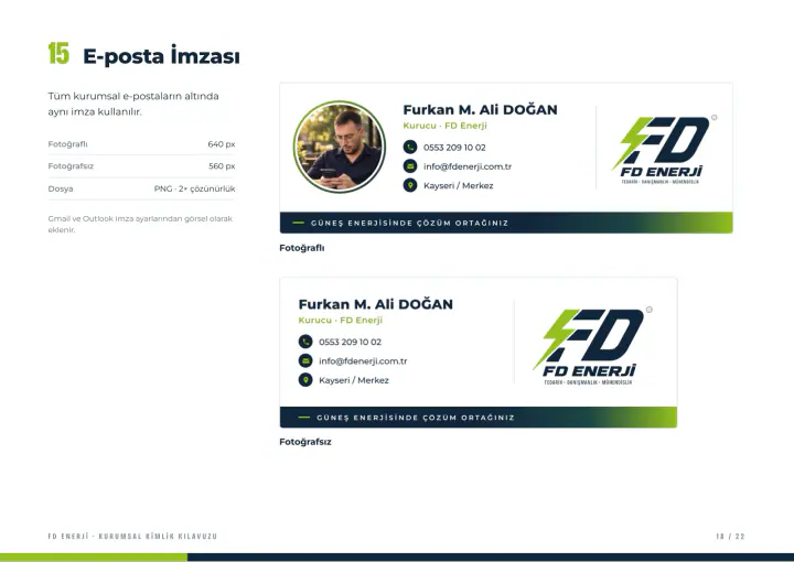 FD Enerji · Logo & Kurumsal Kimlik: Kurumsal kimlik kılavuzu, sayfa 18