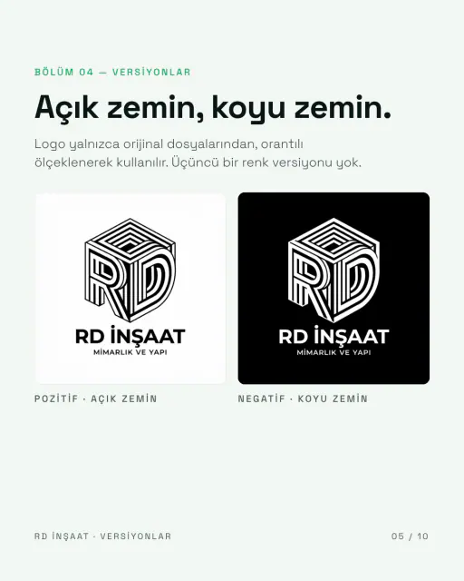RD İnşaat · Logo & Kurumsal Kimlik: Marka tanıtım carousel’i 5