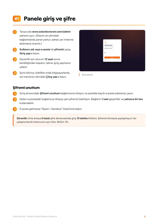 Solar Doctors · Web Sitesi: Yönetim paneli kullanım kılavuzu, sayfa 3