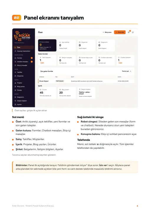 Solar Doctors · Web Sitesi: Yönetim paneli kullanım kılavuzu, sayfa 4