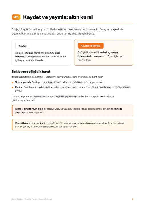 Solar Doctors · Web Sitesi: Yönetim paneli kullanım kılavuzu, sayfa 5