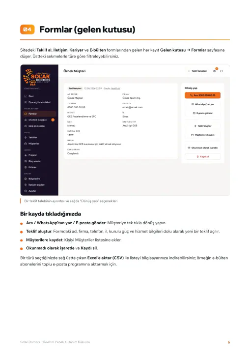 Solar Doctors · Web Sitesi: Yönetim paneli kullanım kılavuzu, sayfa 6