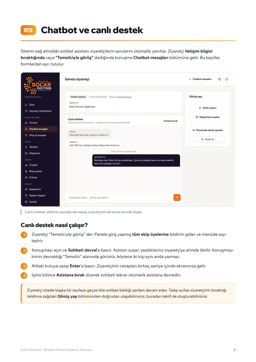 Solar Doctors · Web Sitesi: Yönetim paneli kullanım kılavuzu, sayfa 7