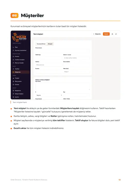 Solar Doctors · Web Sitesi: Yönetim paneli kullanım kılavuzu, sayfa 13