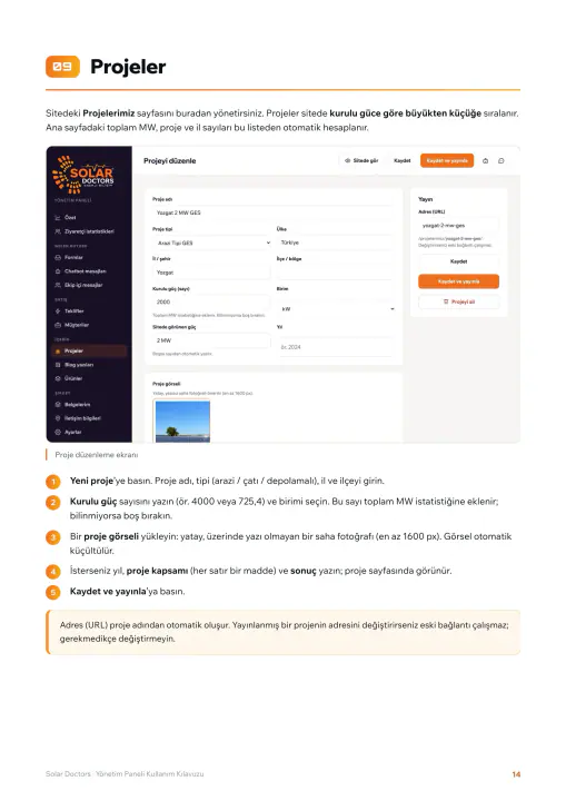 Solar Doctors · Web Sitesi: Yönetim paneli kullanım kılavuzu, sayfa 14