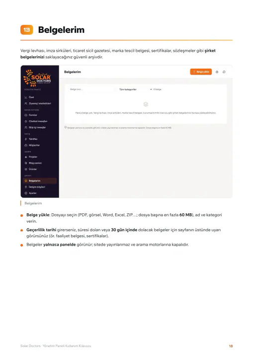 Solar Doctors · Web Sitesi: Yönetim paneli kullanım kılavuzu, sayfa 18