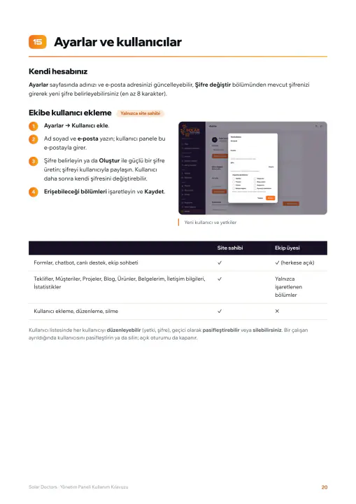 Solar Doctors · Web Sitesi: Yönetim paneli kullanım kılavuzu, sayfa 20