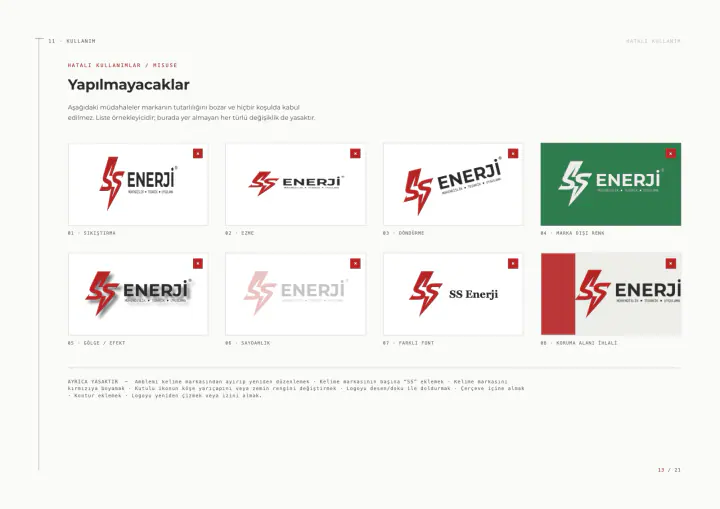 SS Enerji · Logo & Kurumsal Kimlik: Kurumsal kimlik kılavuzu, sayfa 13